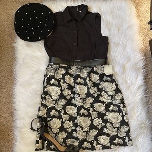 AdrienneVittadini blk/cream metallic Brocade skirt